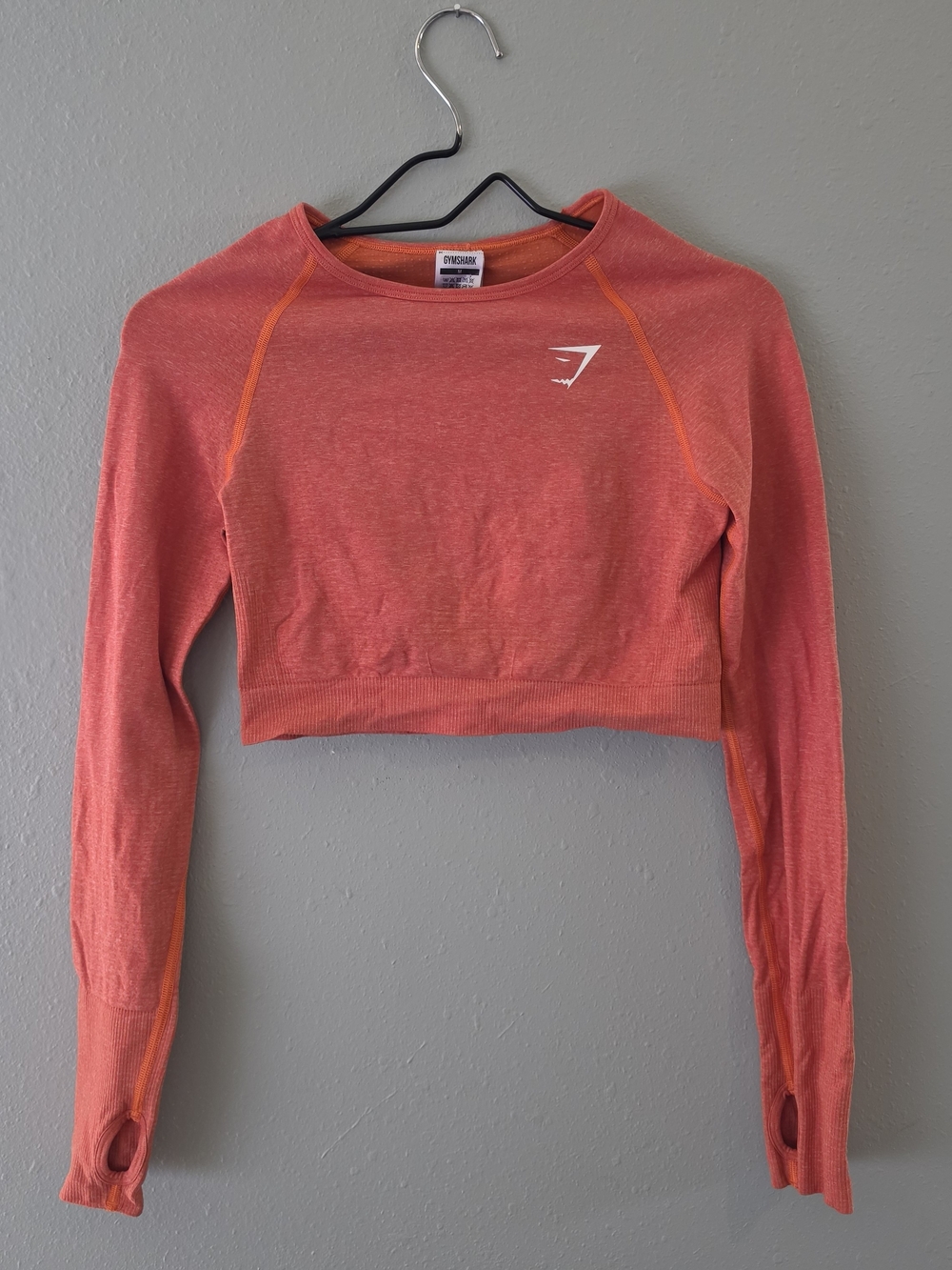 Gymshark Cropped Long Sleeve Top M Orange Seamless Thumbholes